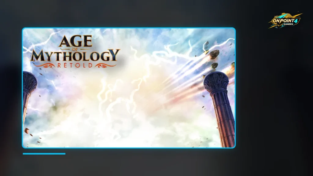 Age of Mythology: Retold key art with lightning striking between Greek columns under the game logo