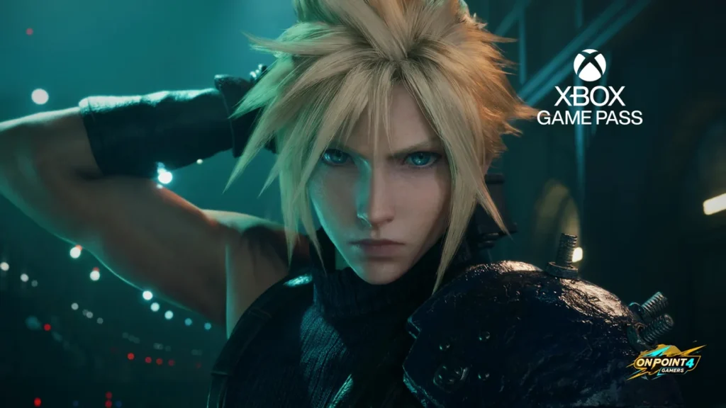 Cloud Strife in Final Fantasy VII Remake Intergrade with the Xbox Game Pass logo