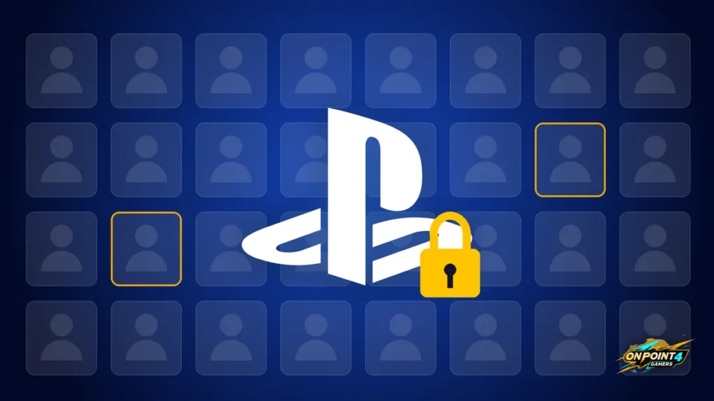 PlayStation logo with a padlock over a grid of PSN account icons
