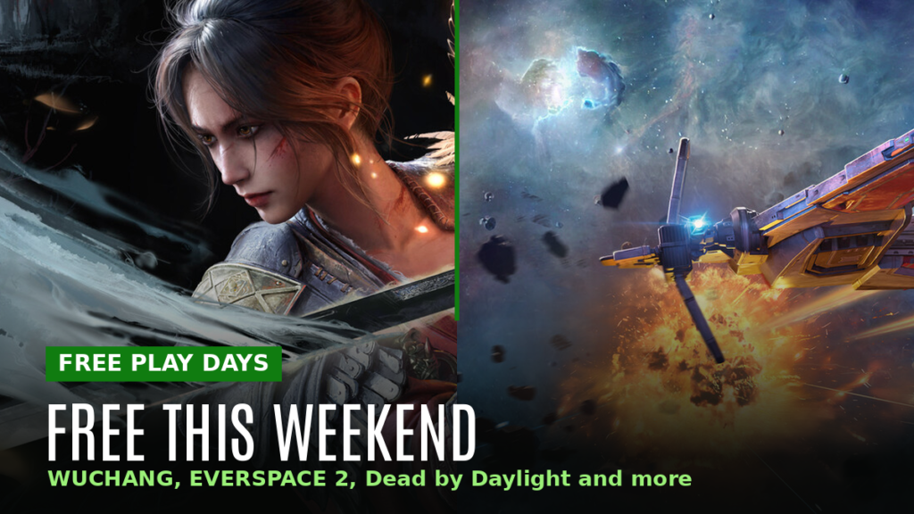 WUCHANG: Fallen Feathers and EVERSPACE 2 key art with the text FREE PLAY DAYS, FREE THIS WEEKEND